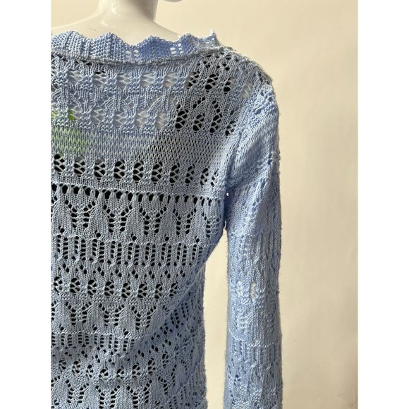 White Stag Knit Sweater Size 10 Love You Blue Acrylic Open Weave - Picture 4 of 16